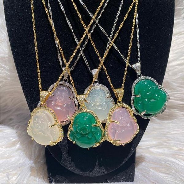 

chains buddha pendant necklace for women stainless steel jewelry zircon crystal necklaces punk couple pendants, Silver