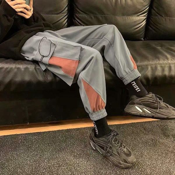 

men's pants 2021 hip hop cargo streetwear men harajuku joggers hiphop swag ribbion harem pockets summer autumn trousers, Black