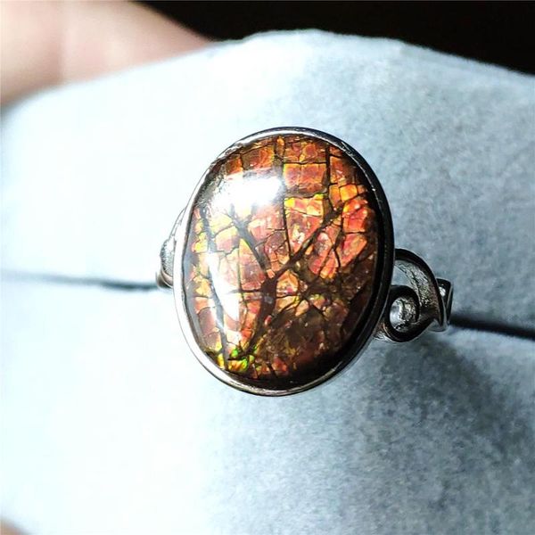 

cluster rings natural colorful red ammonite ammolite ring for woman crystal love gift 18x15mm beads 925 sterling silver fashion, Golden;silver