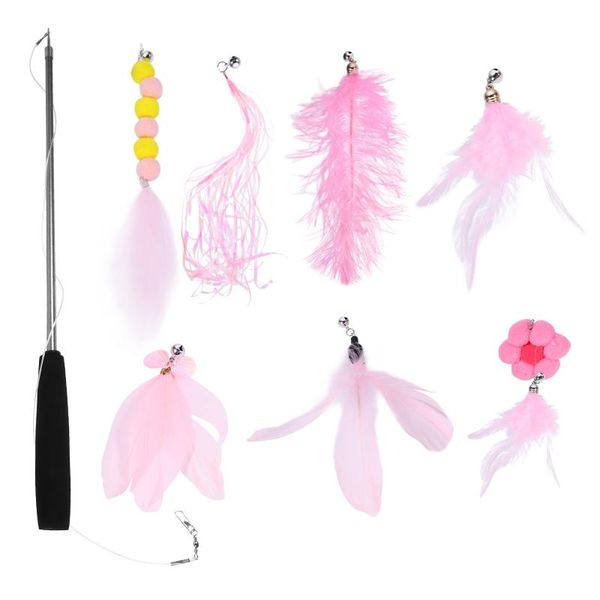 

cat toys interactive pet fishing rod with 7pcs replacement feather