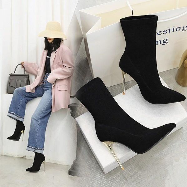 

dress shoes products in autumn and winter of slim heel super high large low pointed women's boots fashion, Black