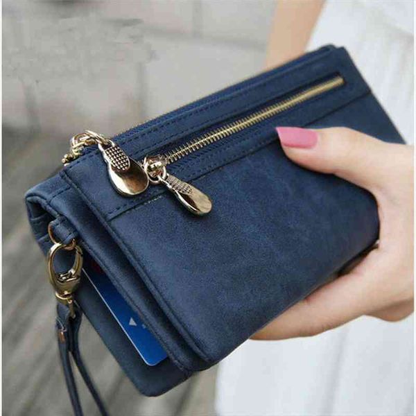 

big capacity womens wallets dull polish leather wallet double zipper day clutch purse wristlet coin purse card holder wallet, Red;black