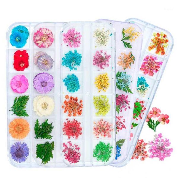 

dried flowers leaf nail decoration natural floral sticker 3d dry beauty art decals jewelry uv gel polish manicure1, Silver;gold