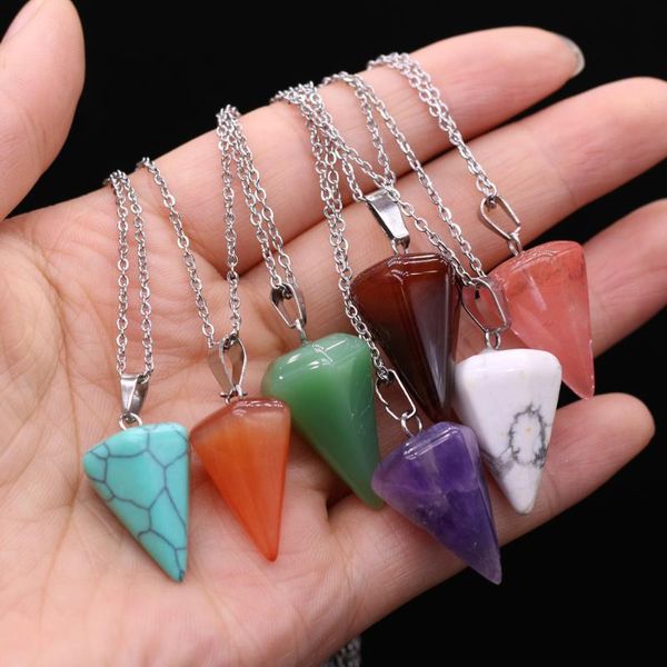 

pendant necklaces balance reiki tiger eye pendulum natural crystal agat necklace for women cone amethysts healing charm jewelry, Silver