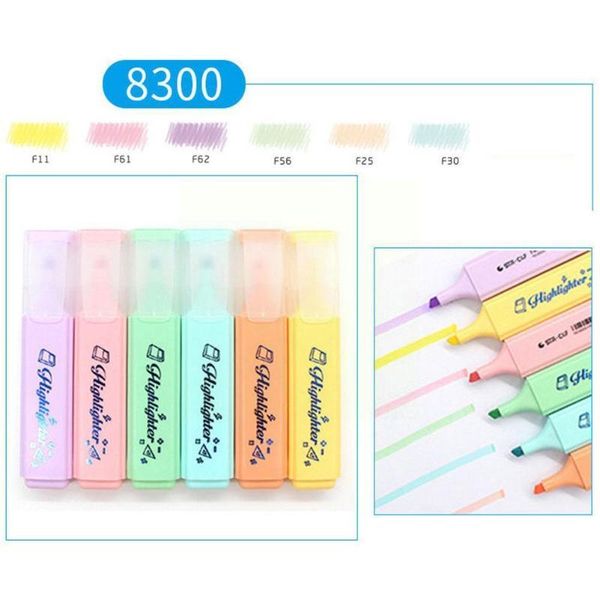 

highlighters 6 colors/1 box mini color highlighter pastel marker student number pen note school word office single stationery foc g3v9, Black;red