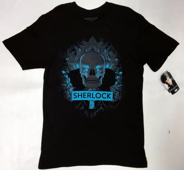 

bbc sherlock skull & silhouette exclusive t-shirt nwt official, White;black