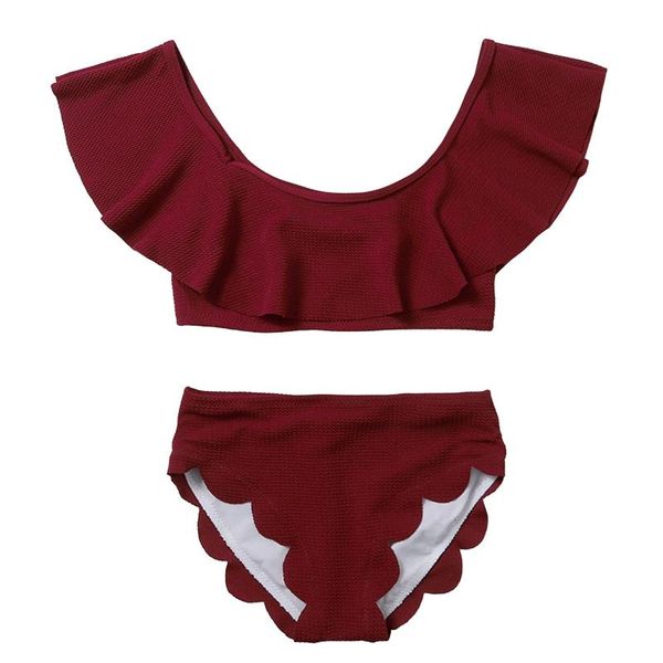 

est arrival kids girl summer swimsuit two piece set children's ruffled shoulder irregular hem shorts swimwear for one-pieces, Black