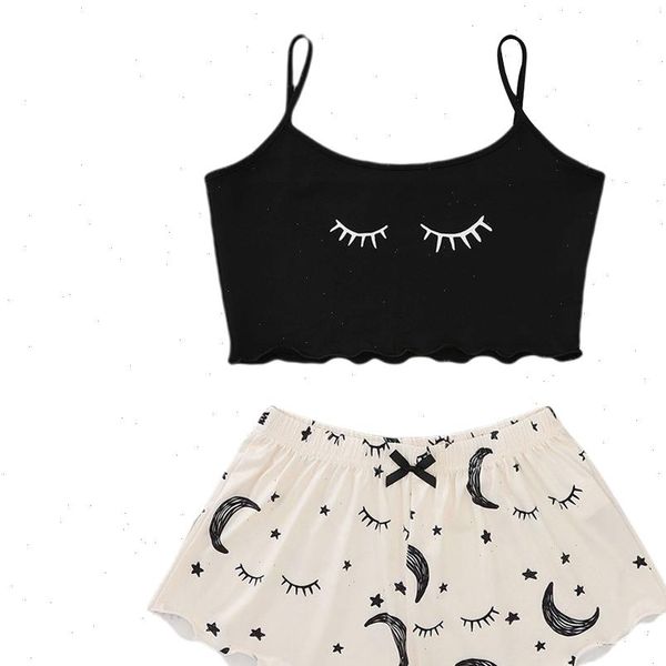 

summer 2pcs pajama set camisole women sleepwear shorts two piece nightwear home clothes suit, Black;red