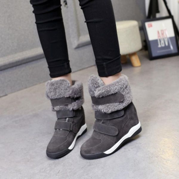 

boots women's snow 2021 winter ankle for woman warm plush shoes casual hook & loop female hidden heel boot, Black