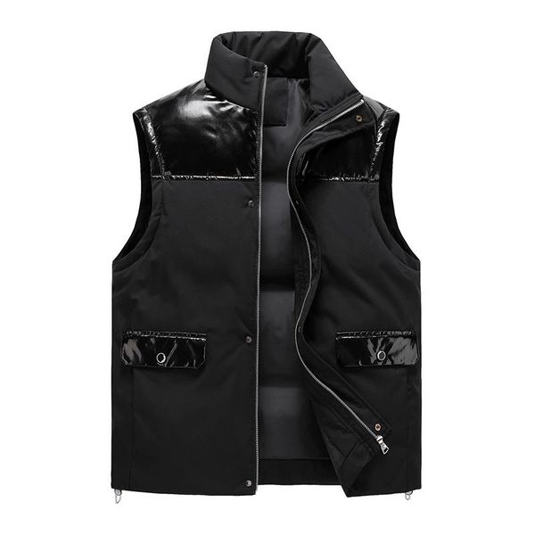 

men's vests vest jacket winter sleeveless for men coats warm windproof clothes pu patchwork casual print masculine, Black;white