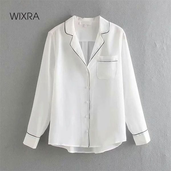 

wixra womens spring office lady shirts full sleeve pockets elegant basic turn down collar white blouse new 210419, Black;brown