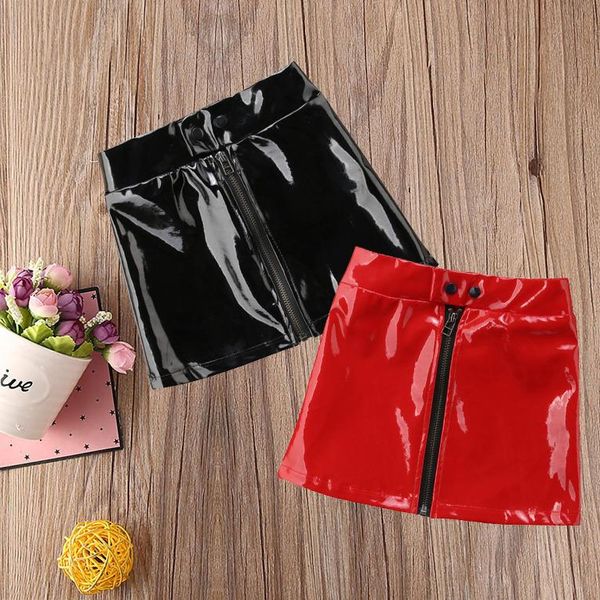 

girls skirts fashion pu faux leather high waist baby girl skirt summer black red kids short children clothing