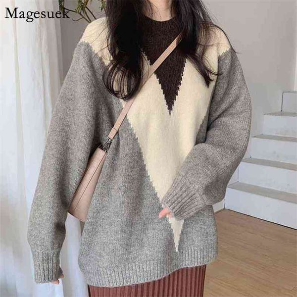 

autumn plus size sweater women pullover geometric christmas jumper loose long sleeve winter knitted 11648 210512, White;black