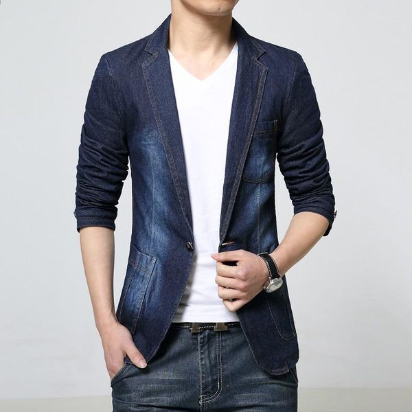 

men's suits & blazers jeans suit jacket autumn slim coat street handsome single breasted korean fashion cowboy blazer plus size, White;black