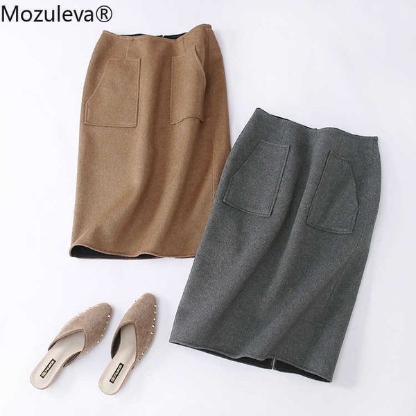 

mozuleva autumn and winter double-sided two-tone double-faced woolen goods skirt women's spring woolen overskirt 210706, Black