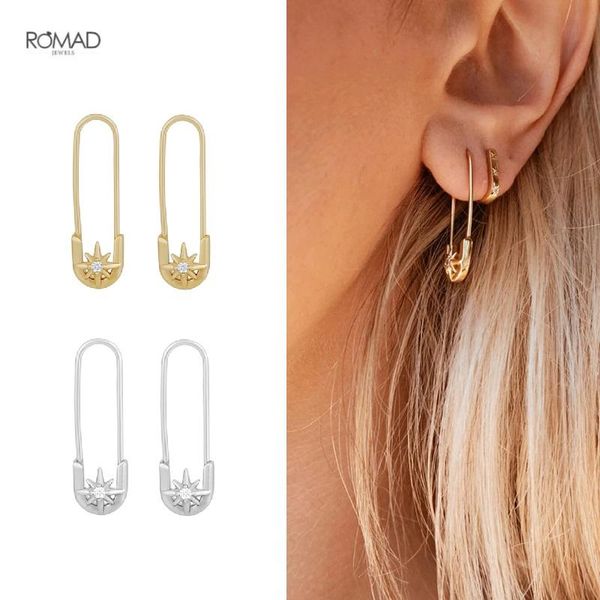 

punk pin stud earrings for women exquisite ins anise star pattern pins design piercing earings silver 925 jewelry kolczyki, Golden;silver