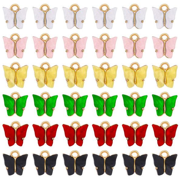 

1.5cm alloy elegant yellow blue white butterfly acrylic charm diy pendant handmade fashion jewelry girl daughter for women necklace bracelet, Bronze;silver