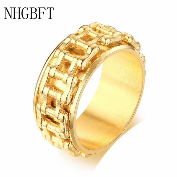 

wedding rings nhgbft gold color stainless steel chain ring for mens street hip-hop punk male jewelry, Slivery;golden