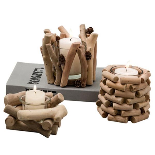 

nordic christmas candle holders tealight vintage wooden candlestick glass center table decoration navidad romantic x6t007