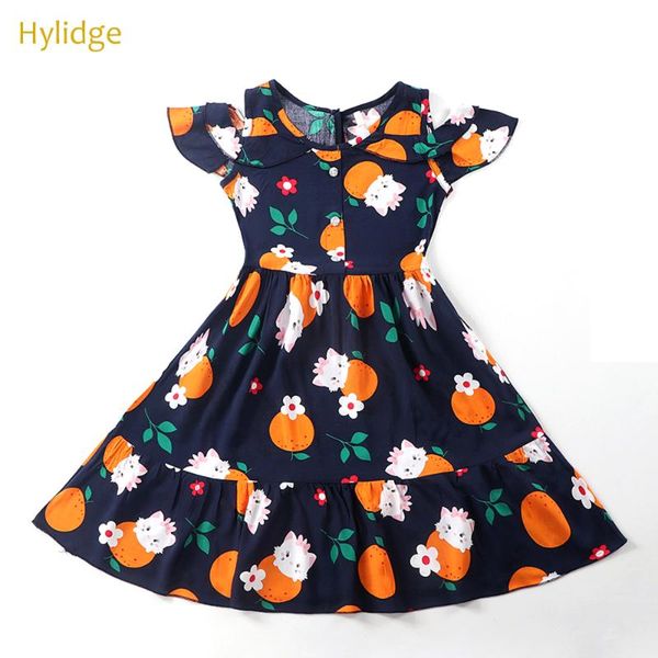 

hylidge summer dress girl princess floral sweet children party layered fashion kitten print kids clothing 3-8 years girl's dresses, Red;yellow