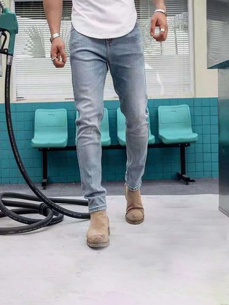 

men bleach wash tapered jeans l1jj#, Blue