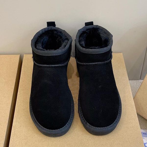 

boots snow women's winter short tube plus velvet thickening fur one casual warm student, Black