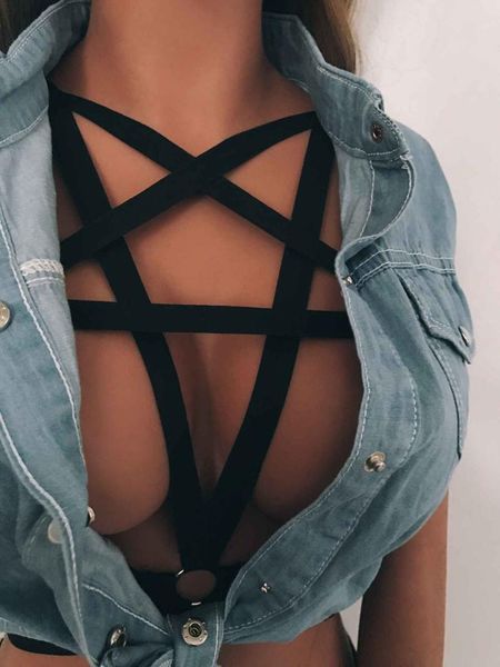 

bras erotic lingerie underwear body harness babydoll women hollow strappy bra cage bralette crop bustier open, Red;black