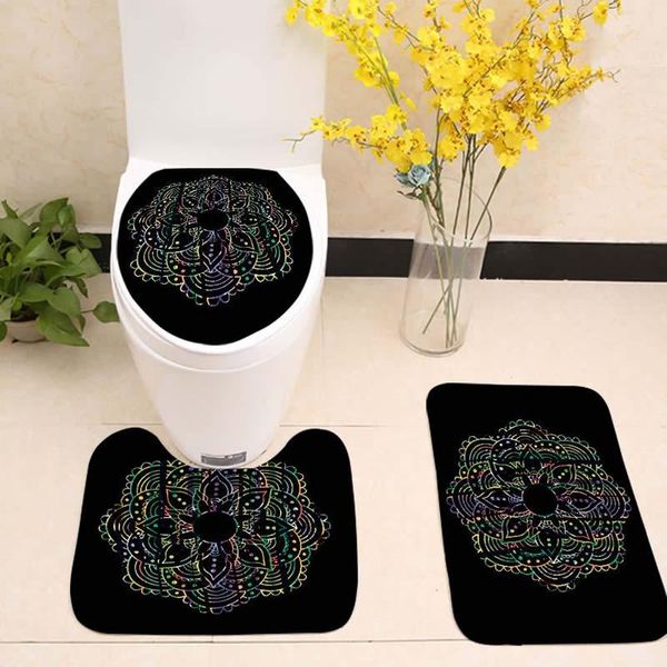 

3pcs bath mats mandala anti slip bathroom mat set bohemian toilet seat cover fleece floor washable accessories covers
