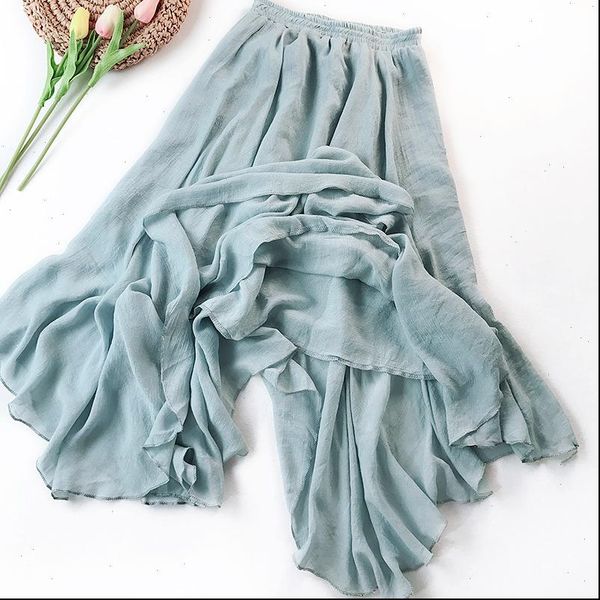 

cotton linen maxi spring womens skirts summer elastic waist vintage solid irregular long mori girl boho beach, Black