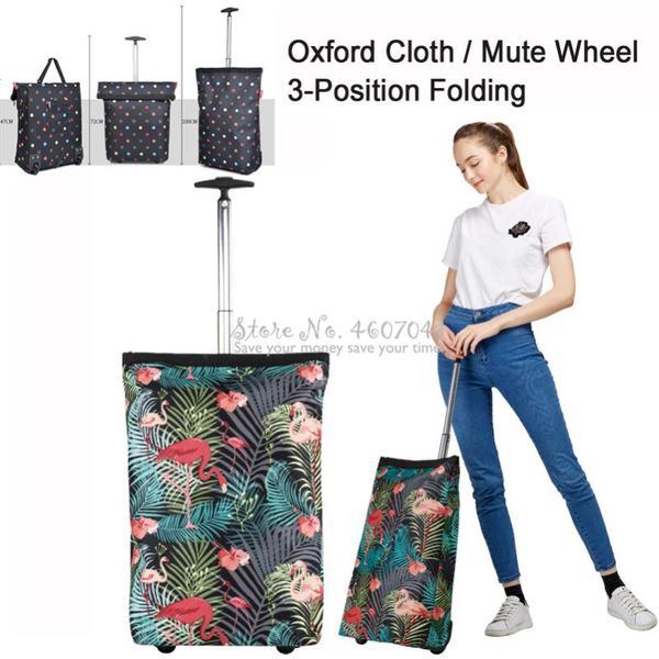 

storage bags 16%,fashion shopping cart oxford cloth portable trolly 3-position folding trolley stainless steel pull rod bag with mute wheel