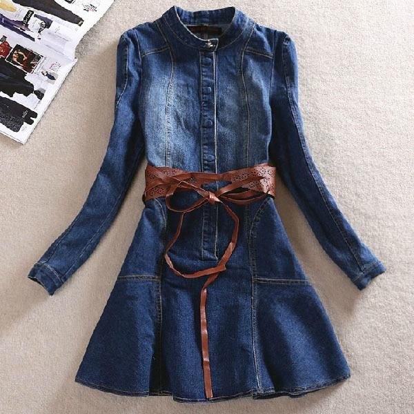

casual dresses 2014 spring autumn arrival women wind circle slim stand collar long-sleeve denim one-piece dress s, , l, xl, Black;gray