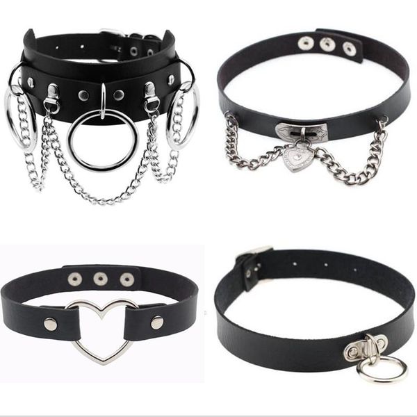 

chains fashion cosplay harajuku punk rock gothic necklace pu leather heart round spike collar choker body accessories, Silver