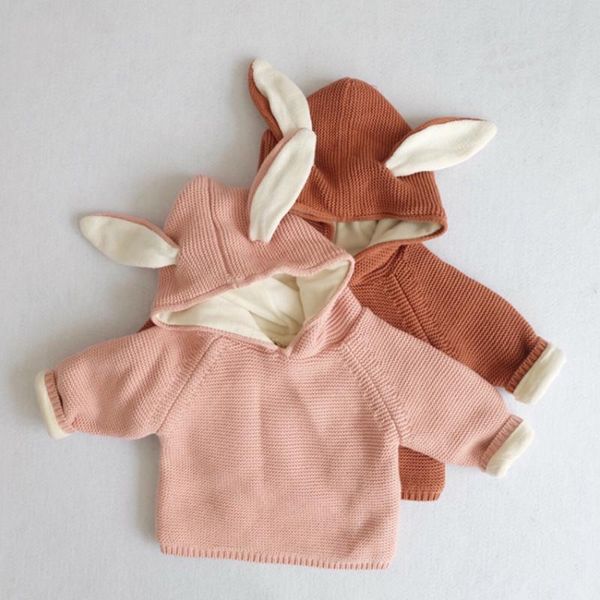 

knitted clothes sweater toddler thanksgiving day bunny hooded warm sweater knitted crochet top, Black