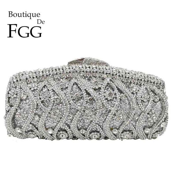 

boutique de fgg hollow out crystal women clutches evening bags wedding party cocktail metal minaudiere diamond handbag and purse