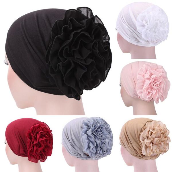

shower caps women flower stretchy turban head wrap band chemo bandana hijab pleated chiffon large disk scarf