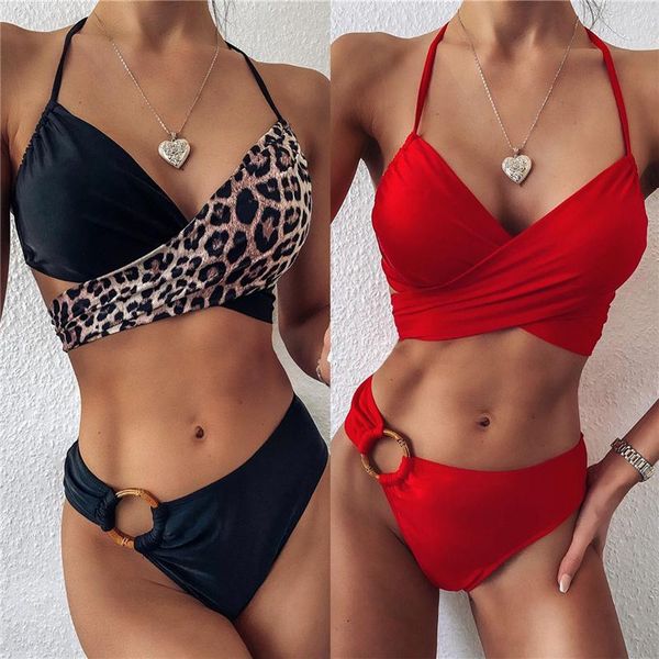 

women's swimwear 2021 summer bikini set swimsuit female split lady stitching solid color c7, White;black