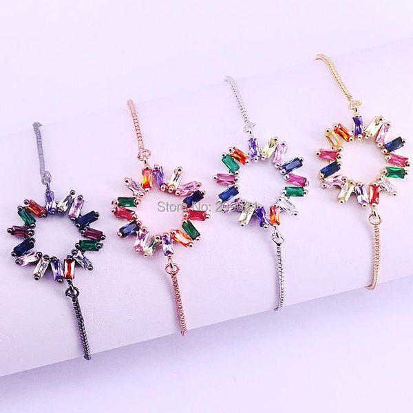 

link, chain 10pcs arrived pave rainbow cubic zirconia circle charm bracelets for women girl jewelry, Black