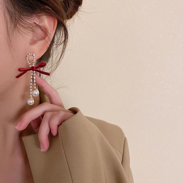 

dangle & chandelier jewelry 1 pair stylish bow-knot imitation pearls drop earrings lightweight women for vacation, Silver