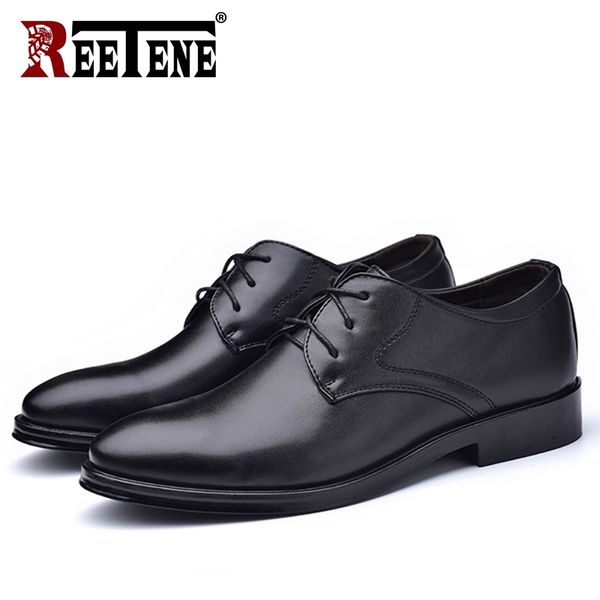 

reetene new leather business men's dress fashion casual wedding comfortable pointed solid color men shoes 210330, Black