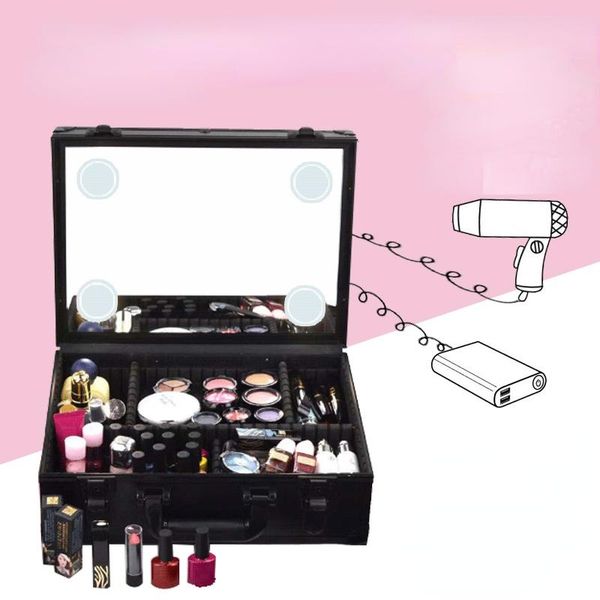 

cosmetic bags & cases led light dimming case professional portable large-capacity double-open makeup artist bridal beauty