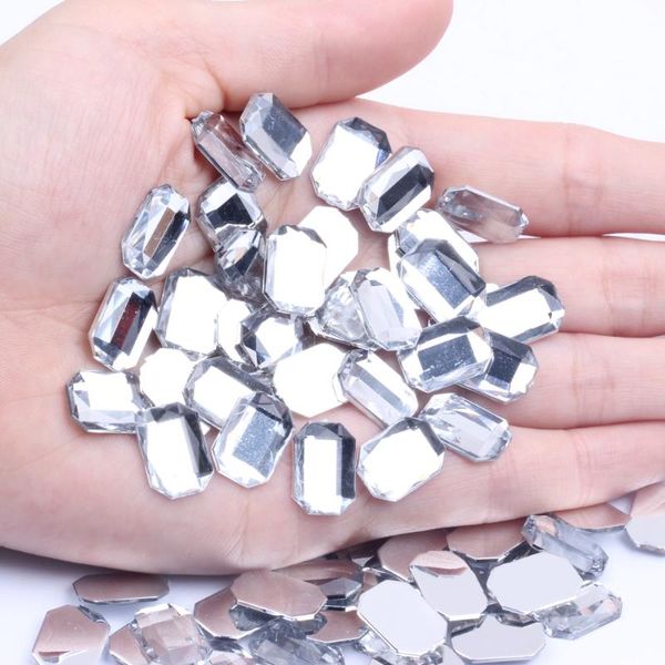

nail art decorations acrylic rhinestones rectangular flat facets many sizes flatback crystal clear glue on beads for jewelry making, Silver;gold