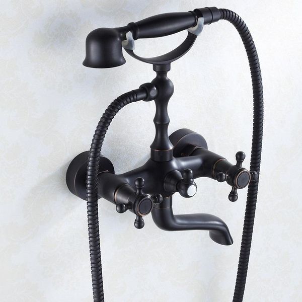 

antique black shower faucet telephone style handshower luxury copper double handles bath wall mount elegant mixer taps bathroom sets