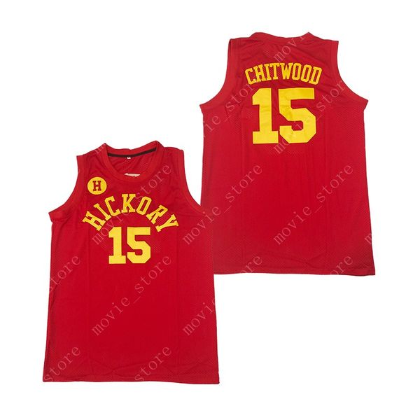 

men's jimmy chitwood 15 hickory hoosiers high school basketball jersey stitched, Black;red