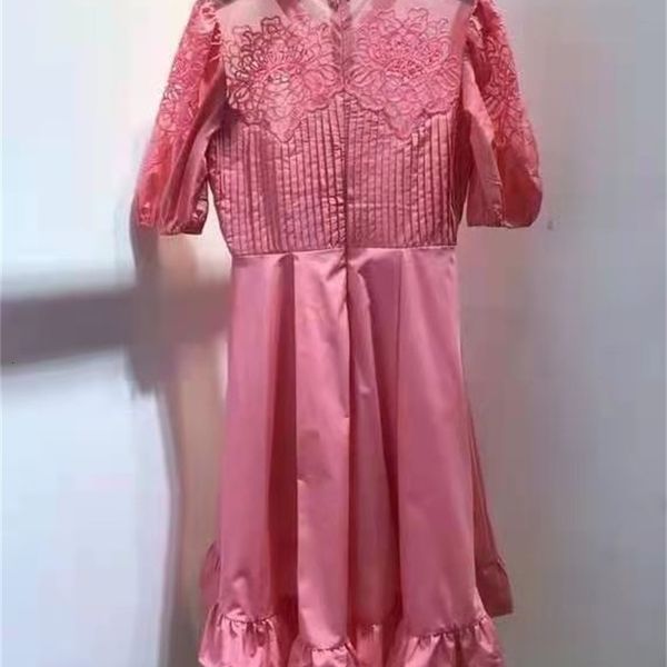 

dresses hollow out embroidery spring summer style women ruffle deco short sleeve mid-calf white pink asymmetrical, Black;gray