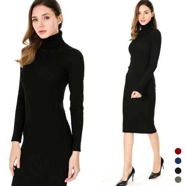 

casual dresses women's clothing christmas femme work office lady black knit dress plus size 2021 autumn winter ship, Black;gray