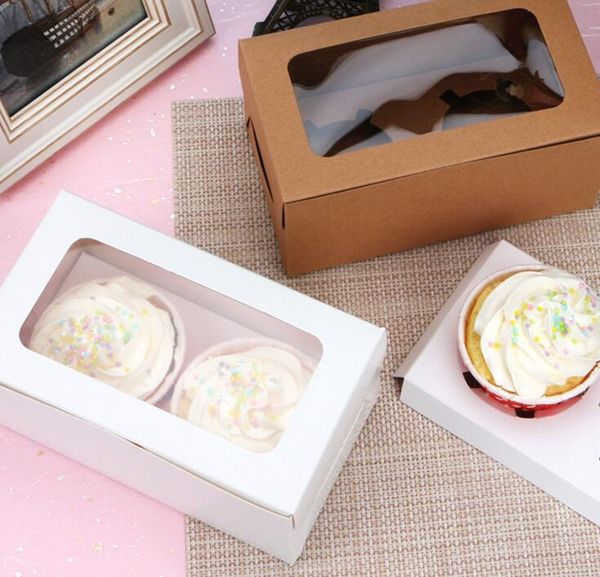 

gift wrap 10pcs/lot kraft paper macaroon packing box transparent window muffin cake baking boxes cupcakes wedding party