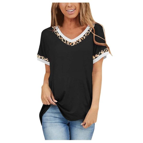 

fashion t shirts women patchwork leopard short sleeve t-shirts tees casual vintage v-neck ladies streetwear blusas #bl2 women's t-shir, White