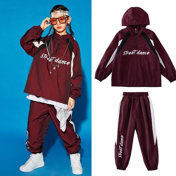 

children's hip-hop clothes girls loose jazz dance costumes year's day hiphop suit street rave sl4463 stage wear, Black;red