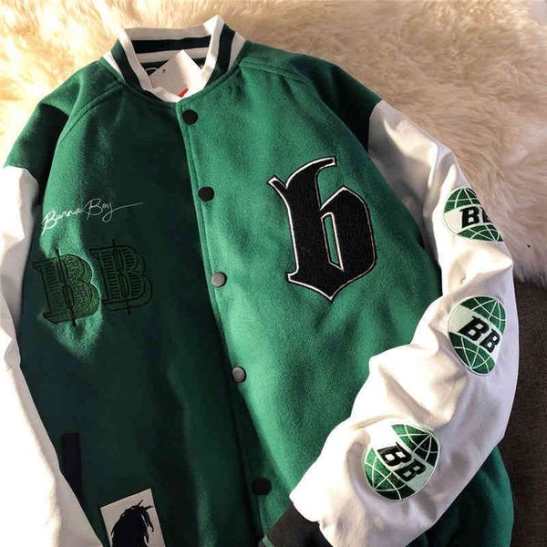

men's retro letter embroidered et, y2k coat, street cloth with buttons, leisure, baseball, lovers, large size, autumn, 2021, Black;brown