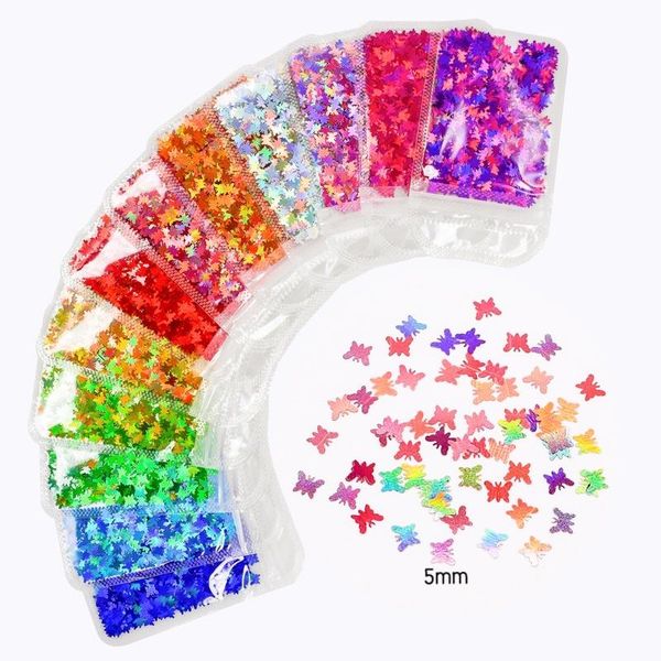 

nail art decorations laser holographic glitter flakes butterfly shape colourful sparkly sequins polish manicure accessories tool, Silver;gold